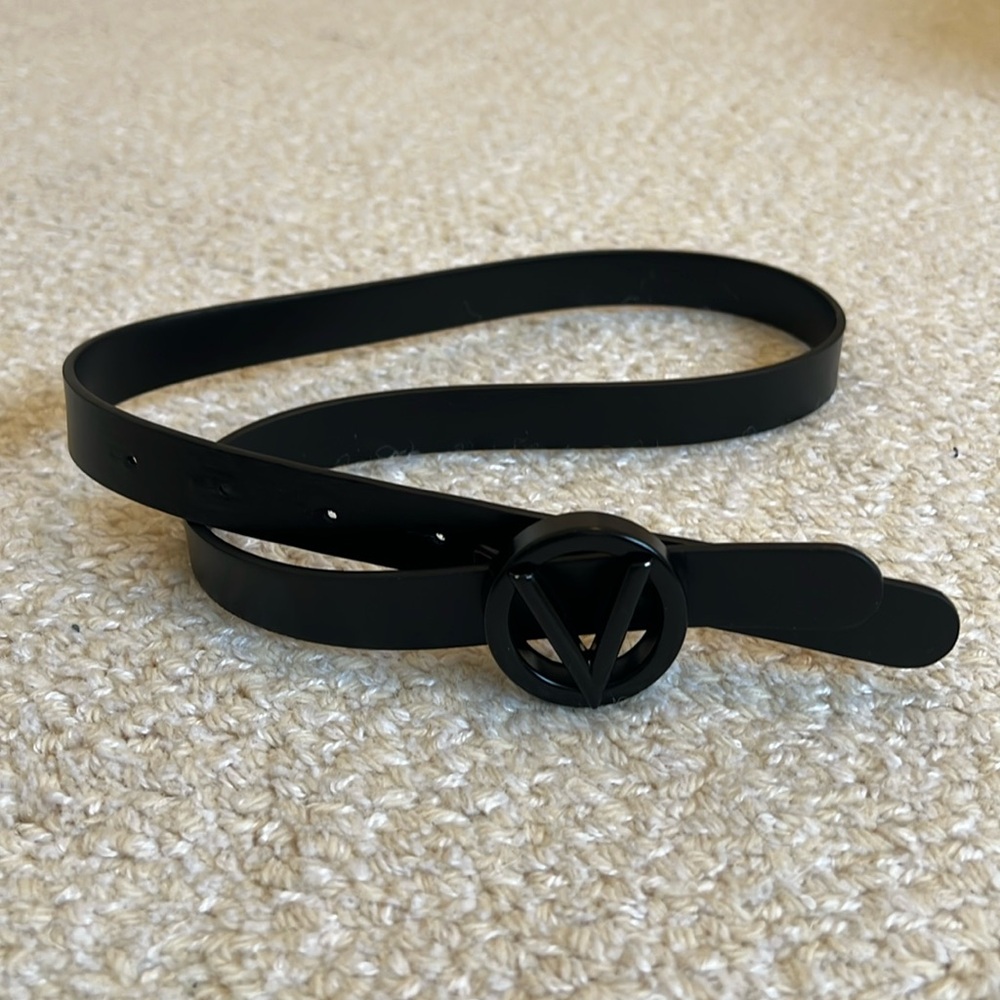 Valentino Logo Leather Slim Belt